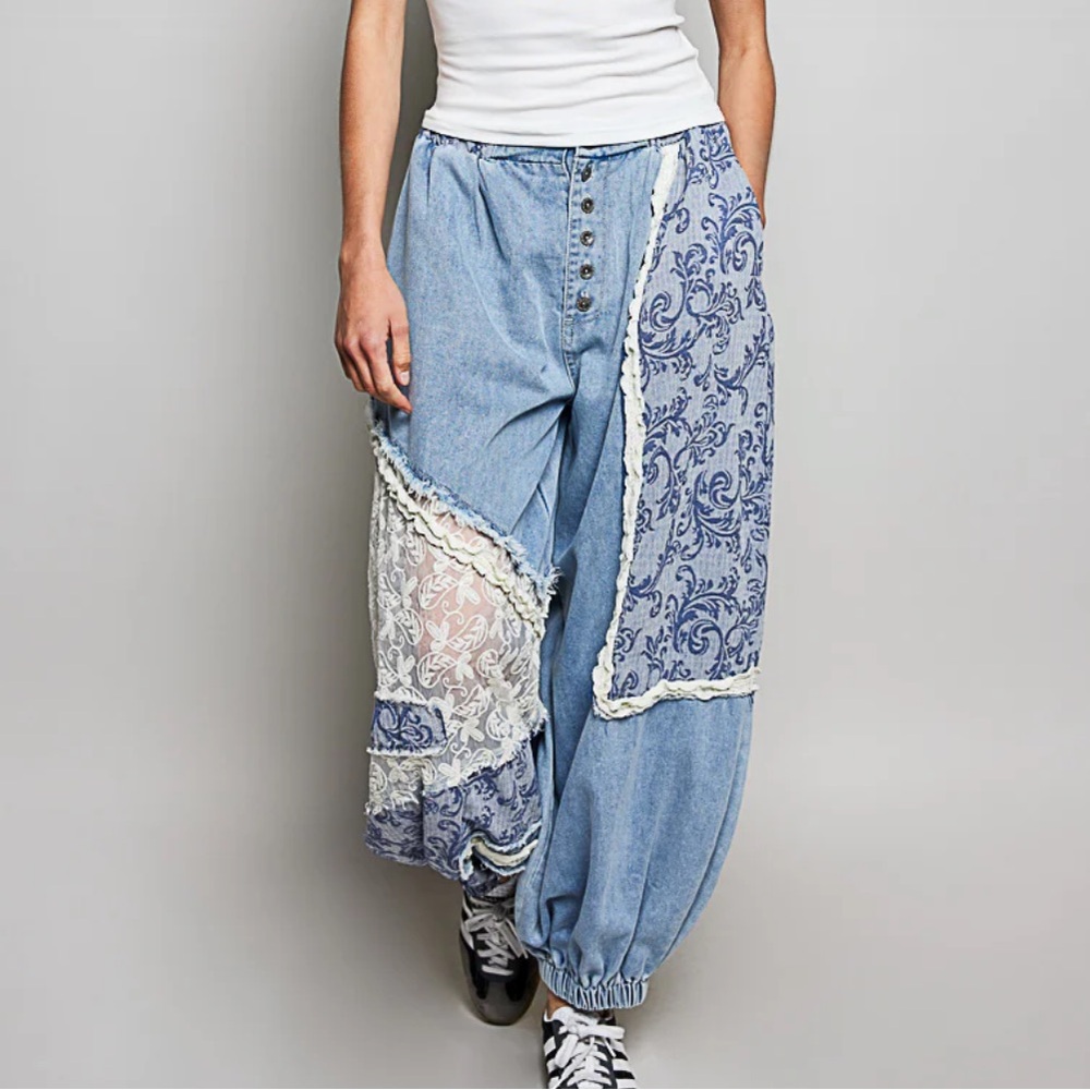 POL Patchwork Patchwork Denim Joggers NWOT - image 1